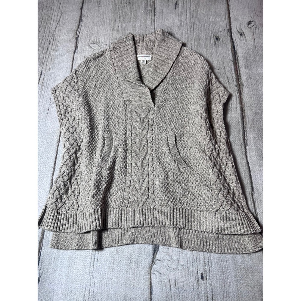 Cotton Country by Parkhurst Womens S M Cable Knit‎ Shawl Collar Poncho Sweater